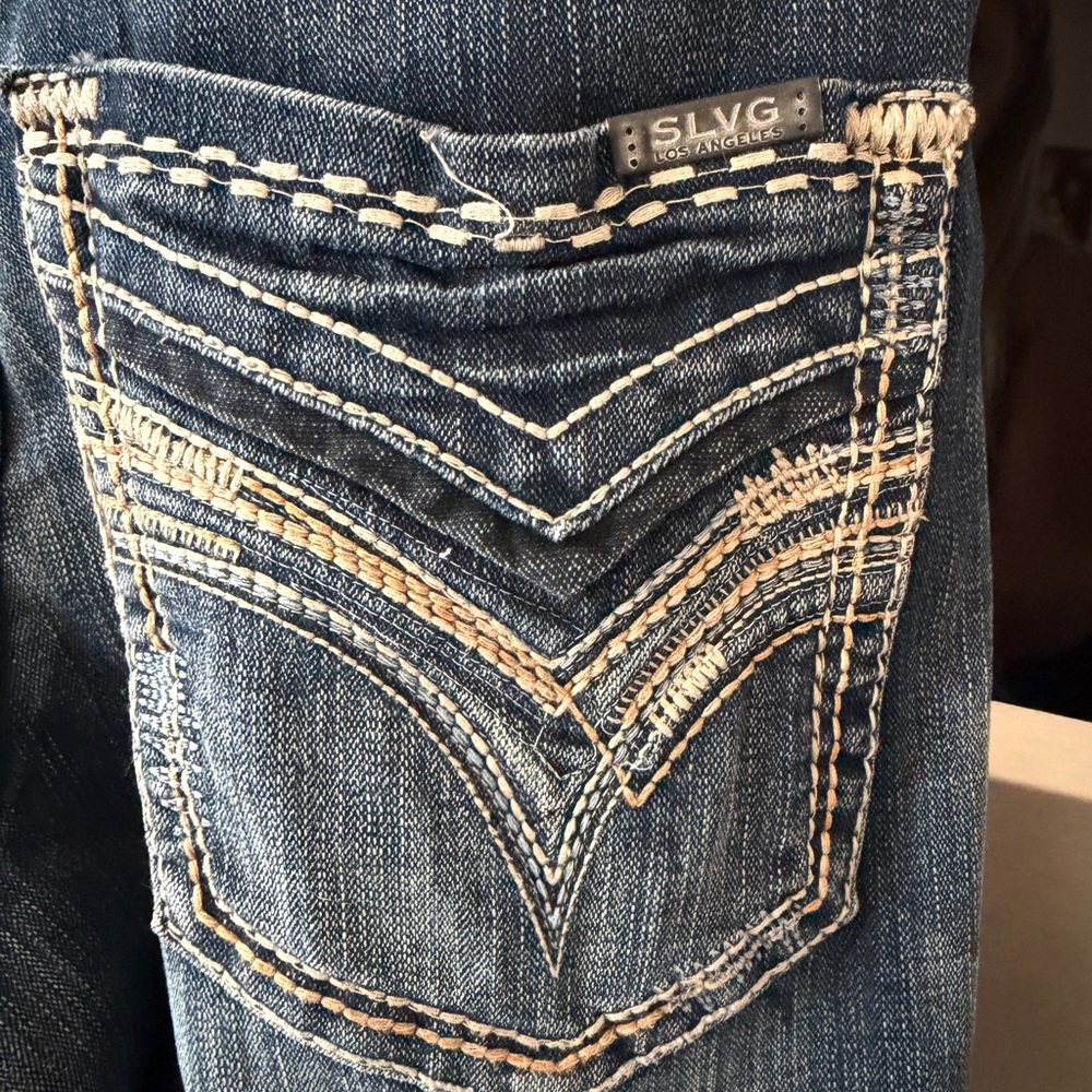 Salvage Dark Blue Embroidered Pocket Jeans